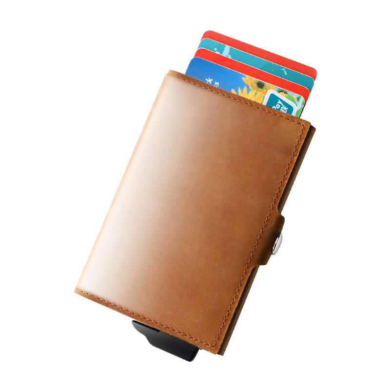 Hot Sell Customized Logo RFID Blocking Slim Card Holder Genuine Leather TOYFID Men's Wallets